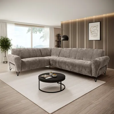 Produktbild von Beautysofa Ecksofa 295 cm, Moderne Couch, Sofa mit Schwarzen Metallbeinen - Seitenausführung: rechts, Polsterecke, VOLARE L - Form Braun Vega 05