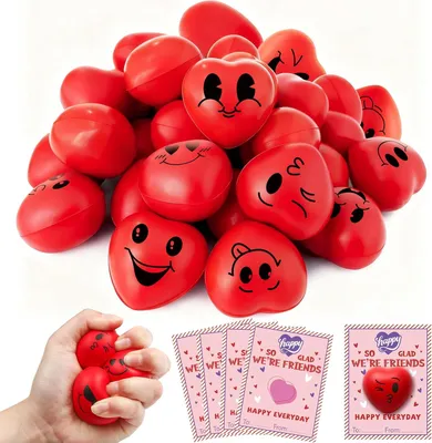 Immagine prodotto di Palline antistress per bambini e adulti - Set da 24 - Giocattoli antistress per mani agitate - Palline a forma di cuore con bigliettini