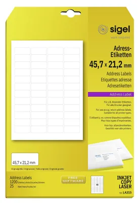 Image de 1200 étiquettes d'adresse SIGEL LA315 blanches 45,7 x 21,2 mm