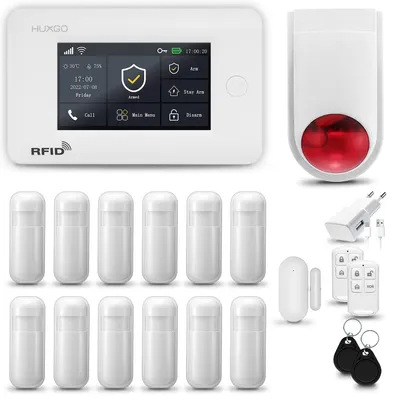 Immagine prodotto di HUXGO HXA006 Sistema di allarme per la casa, WiFi + GSM 4G, con sirena wireless, 12 sensori di movimento e 1 sensore per porte e finestre, ideale per appartamenti, case e garage