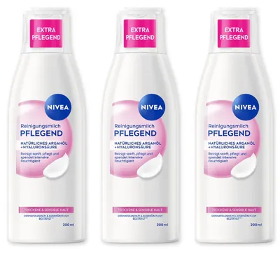 Produktbild von NIVEA Pflegende Reinigungsmilch 3 x 200ml mit Arganöl und Hyaluronsäure