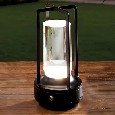 Produktbild von LED Tischlampe "Industrial" schwarz, kabellos mit Touch Dimmer, Nachttischlampe, Akku Tischleuchte, Nachtlicht dimmbar, USB aufladbar