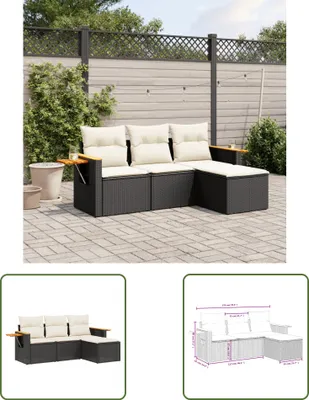 Produktbild von The Living Store 4-tlg. Garten-Sofagarnitur mit Kissen Schwarz Poly Rattan