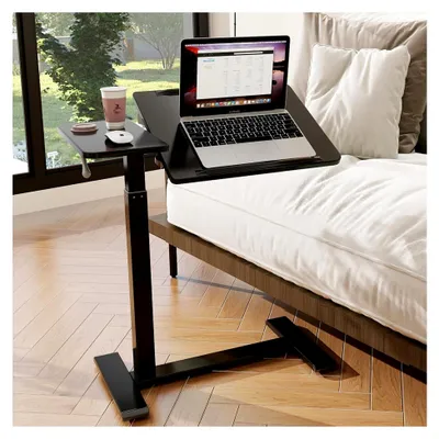 Produktbild von Höhenverstellbarer Stehpult 70-100 cm Laptoptisch mit Rollen in Schwarz | Mobiler Überbett-Tisch und drehbarer Laptopständer für ergonomisches Arbeiten im Stehen und Sitzen