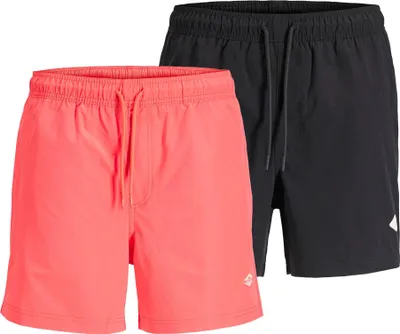 Produktbild von JACK&JONES Herren Badehose, 2er Pack  - JPSTMAUI TROPIC SOLID SWIM SHORTS MP 2P, Badehose Orange/Schwarz M