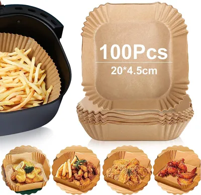 Obrázek produktu pro 100 kusů pečicího papíru do horkovzdušných fritéz, jednorázové papírové vložky s nepřilnavým povrchem do horkovzdušných fritéz, příslušenství na pečení, pečící papír, příslušenství na pečení z papíru (16*4,5 cm)