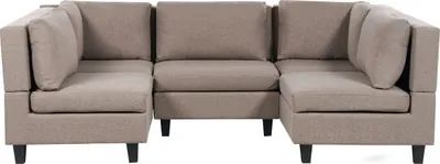 Zdjęcie produktu dla BELIANI Sofa modułowa brązowa tapicerowana poliestrowa 5 osobowa w kształcie U moduły z poduszkami oparciowymi nowoczesna kanapa