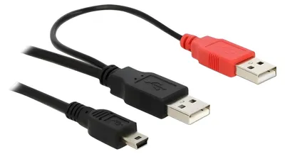 Produktbild von DeLOCK 2x USB2.0-A male / USB mini 5-pin, 1 m, USB A, Mini-USB B, Männlich/Männlich, Schwarz