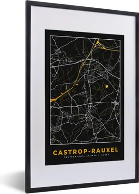 Produktbild von MuchoWow® Gerahmtes Poster Castrop Rauxel - Stadtplan - Gold - Karte - Deutschland 40x60 cm - Poster mit Schwarzem Bilderrahmen Wandposter Rahmen Foto Bilder - Poster in Rahmen