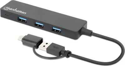 Produktbild von MANHATTAN 4-Port USB 3.0 Typ-C / Typ-A Kombi-Hub schwarz