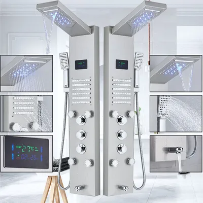 Obrázok produktu pre Sprchový panel z nehrdzavejúcej ocele LED sprchová súprava Dažďová sprchová hlavica Sprchová armatúra Sprchový stĺp