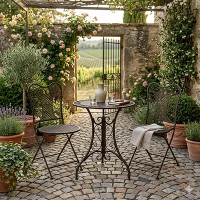 Immagine prodotto di Elegante set da bistrot Eliza dal romantico design vintage – Perfetto per balconi, terrazze e giardini