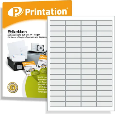 Produktbild von Prinatation Universal selbstklebende Etiketten 48,5 x 16,9 mm - 6400 Labels weiß - 100 A4 Bogen á 4x16 48,5x16,9 Labels - 3667