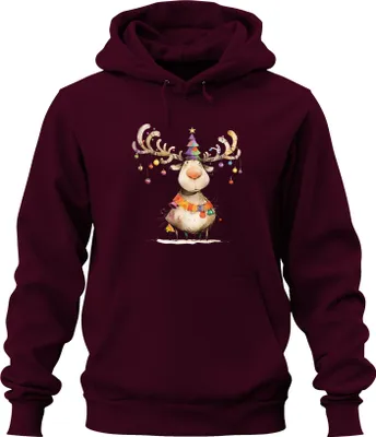 Produktbild von Rentier Weihnachten Geweih Christbaumkugel Lustig Kinder Bunt Uni Hoodie Kapuzenpullover, Burgundy, M