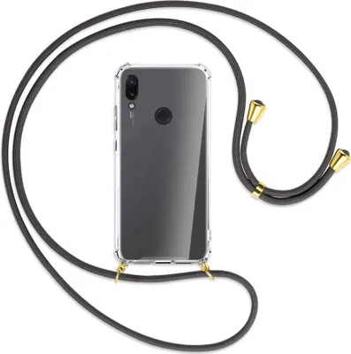 Produktbild von Handykette Backcover-Schutzhülle mit Band (Metall goldfarben) für Xiaomi Redmi Note 7 (Pro) - dunkelgrau