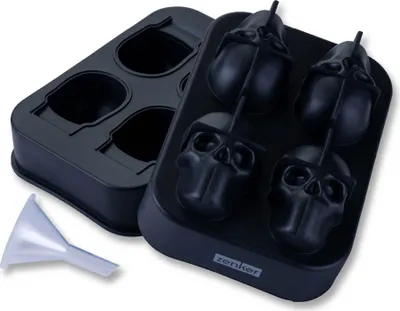 Produktbild von Zenker Eiswürfelformer Totenkopf Happy Halloween Baking 4er, Ideal für Grusel-Partys, Robustes Silikon, Schwarz