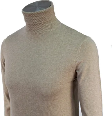 Obrázek produktu pro anagre pánský pletený svetr Teplý svetr s rolákem Pánský svetr s rolákem regular fit 100 % bavlna Beige XL