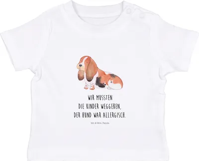 Produktbild von Mr. & Mrs. Panda  T-Shirt Hund Basset Hound 6. - 12. Monat - Weiß - Geschenk, Kinder Top, Baby, Hundeliebe, Lustig, Babyshirt, Süß, Sprüche, Baumwollshirt