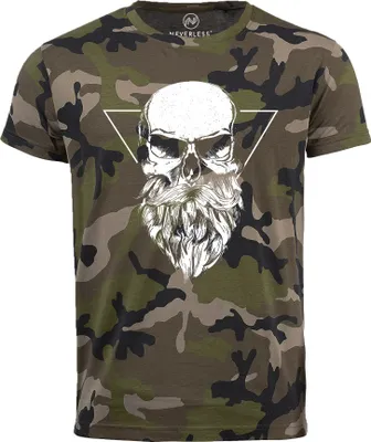 Produktbild von Neverless® Cooles Herren T-Shirt Totenkopf Bart Camouflage Camo-Shirt Tarnmuster camo XL