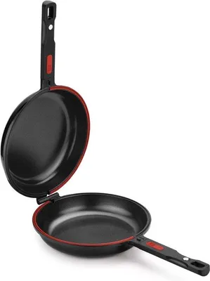 Produktbild von Famanu Omelettepfanne 20 cm - Gusseisen, Antihaftbeschichtung, Induktionsgeeignet, Schwarz und Rot