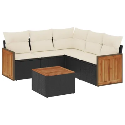 Produktbild von vidaXL 6-tlg. Garten-Sofagarnitur mit Kissen Schwarz Poly Rattan