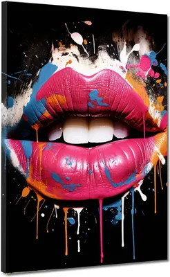 Produktbild von Pop Art Colour Lippen Leinwandbild Wandbild Kunstdruck XL Wanddeko: 75x100x2cm