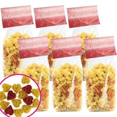 Produktbild von Pasta Herz-Nudeln zweifarbige Hartweizenpasta, Vegan, 6er Pack, 1500g