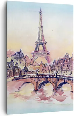 Produktbild von Bild auf Leinwand - Leinwandbild - Einteilig - Brücke Eiffle Illustration Frankreich - 80x120cm - Wand Bild - Wandbilder - Leinwanddruck - Wanddekoration - Leinwand bilder - Wandbild - PA80x120-2999