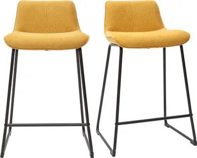 Produktbild von Miliboo - Barhocker senfgelber Stoff mit Samteffekt und Metall H65 cm (2er-Set) BOOST