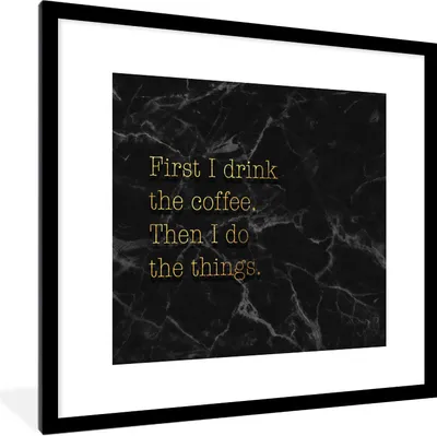 Produktbild von MuchoWow® Gerahmtes Poster Zitate - Kaffee - Gold - Marmor 40x40 cm - Poster mit Schwarzem Bilderrahmen Wandposter Rahmen Foto Bilder - Poster - Plakat im Rahmen