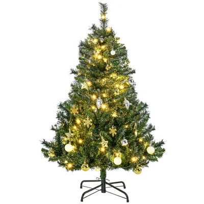 Zdjęcie produktu dla HOMCOM Sztuczna choinka bożonarodzeniowa 120 cm Sztuczna jodła z oświetleniem LED, bombkami, choinka z 307 końcówkami, 4 szyszki, dekoracja świąteczna w zestawie z metalowym stojakiem do wnętrz