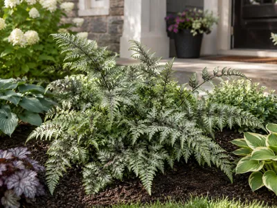 Produktbild von Athyrium niponicum Metallicum – Japanischer Regenbogenfarn im 2L Topf | Silberfarn, winterharter Zierfarn für Schatten & Halbschatten