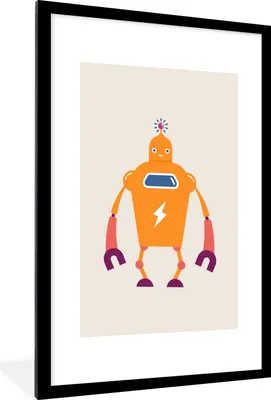 Produktbild von MuchoWow® MuchoWow® Gerahmtes Poster Roboter - Antenne - Orange - Blitzschlag - Junge - Kinder 60x90 cm - Poster mit zchwarzem Bilderrahmen - Dekoration - Wandposter Wohnzimmer - Hochwertig