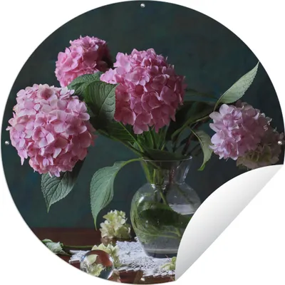 Produktbild von MuchoWow® Gartenposter Outdoor-Poster Rund Vase mit Hortensien Ø 90 cm Gartendeko Rundes Poster draußen