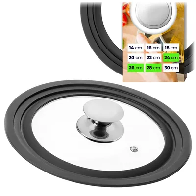 Produktbild von KADAX Universaldeckel 24/26/28 cm, Universal Deckel für Töpfe & Pfannen, Pfannendeckel, Glasdeckel mit Silikonrand und Dampfloch, Topfdeckel (Silber)