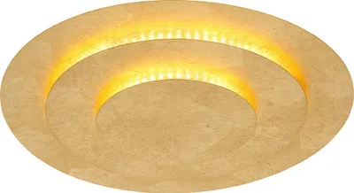 A round, gold-colored LED ceiling light with a stepped design and internal lighting.