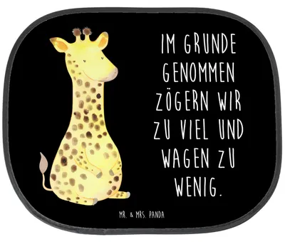 Produktbild von Mr. & Mrs. Panda Sonnenschutz Auto Giraffe Zufrieden - Schwarz - Geschenk, hitzeschutz, Afrika, Abenteuer, Glück, saugnapf, Sonnenblende