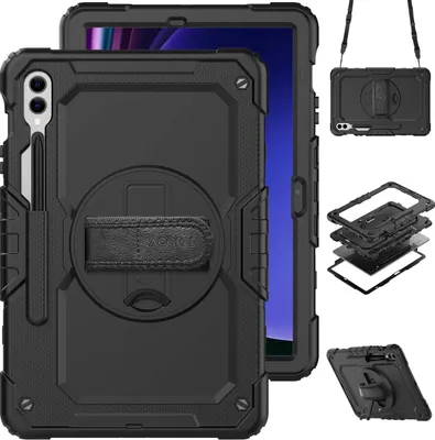 Productafbeelding van Accezz Rugged Backcover met schouderstrap voor de Samsung Galaxy Tab S10 Plus / Tab S9 FE Plus / Tab S9 Plus - Zwart