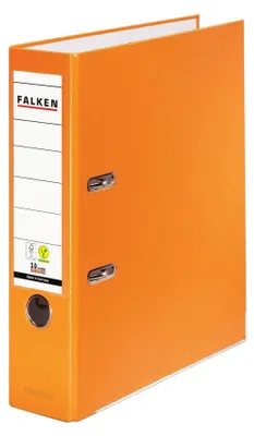 Obrázek produktu pro Originální barevné plastové pořadače Falken v balení 20 kusů. Vyrobeno v Německu. oranžový kroužkový pořadač DIN A4 šířky 8 cm Veganská složka na dopisy Kancelářská složka Plastová složka Drážkový pořadač