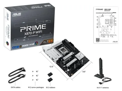 Produktbild von ASUS Prime X870-P WIFI, AMD, Sockel AM5, AMD Ryzen 7000 Series, AMD Ryzen 8000 Series, AMD Ryzen 9000 Series, Sockel AM5, DDR5-SDRAM, 192 GB