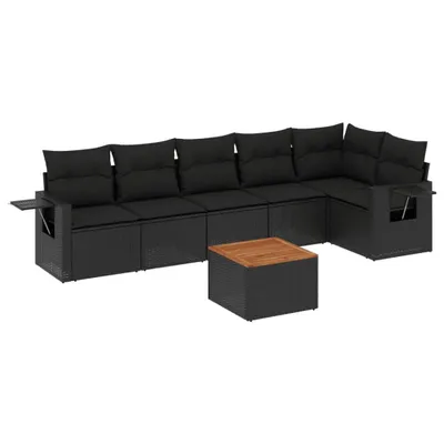Produktbild von 7-tlg. Garten-Sofagarnitur mit Kissen Schwarz Poly Rattan