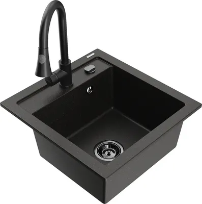 Produktbild von Mexen Vito 1-Becken-Granit-Spüle mit Mischbatterie Elia, Schwarz/Gold metallisch - 6503-75-670101-70-B