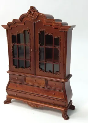Produktbild von Miniatur Schrank aus Holz, nussbaumfarben. Für 1:12 Puppenstuben.