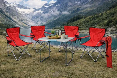 5-tlg. rotes Campingmöbel Set Tisch mit Tragegriff und Stühle inkl. Tasche  75
