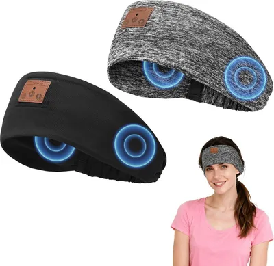 Produktbild von 2er-Set kabelloses Sport-Stirnband mit HiFi-Stereo, Mikrofon, elastisch, integrierte Schlafmaske für Training und Alltag