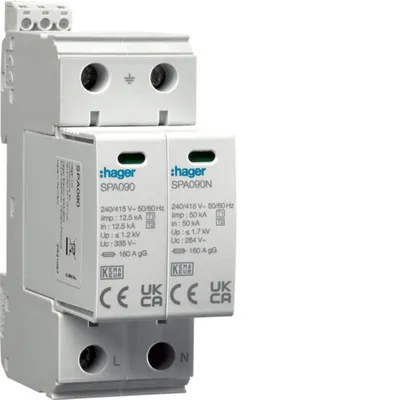 Immagine prodotto di Scaricatore di sovratensione SPD T1+T2 MOV 2P TN-S/TT Rete Iimp=25kA In=50kA Up≤1,2kV Contatto SPA911 Hager