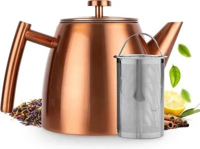 Productafbeelding van Famanu dubbelwandige theepot, 1 liter - met zeef en druppelvrij uitgietmond