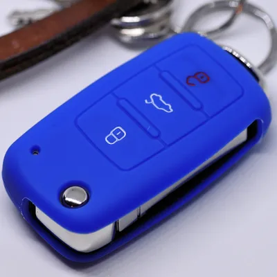 Produktbild von Auto Schlüssel Hülle Silikon Schutz Cover Blau kompatibel mit VW Seat Skoda ab 11/2009 3 Tasten Klappschlüssel