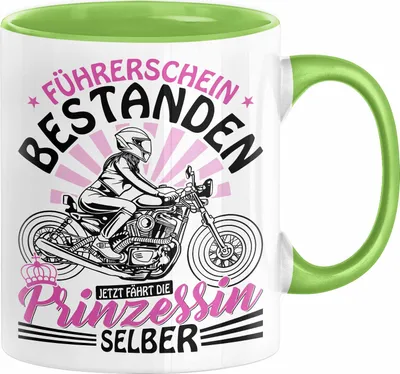 Produktbild von Motorrad Führerschein Bestanden Frauen Tasse Geschenk Führerscheinprüfung Bestanden Geschenkidee Mädchen Kaffee-Becher (Grün)