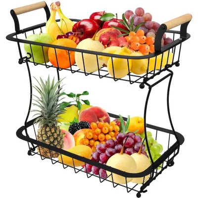 Immagine prodotto di Elzusha - Cesto portafrutta a 2 livelli, scaffale metallico per la cucina e la frutta